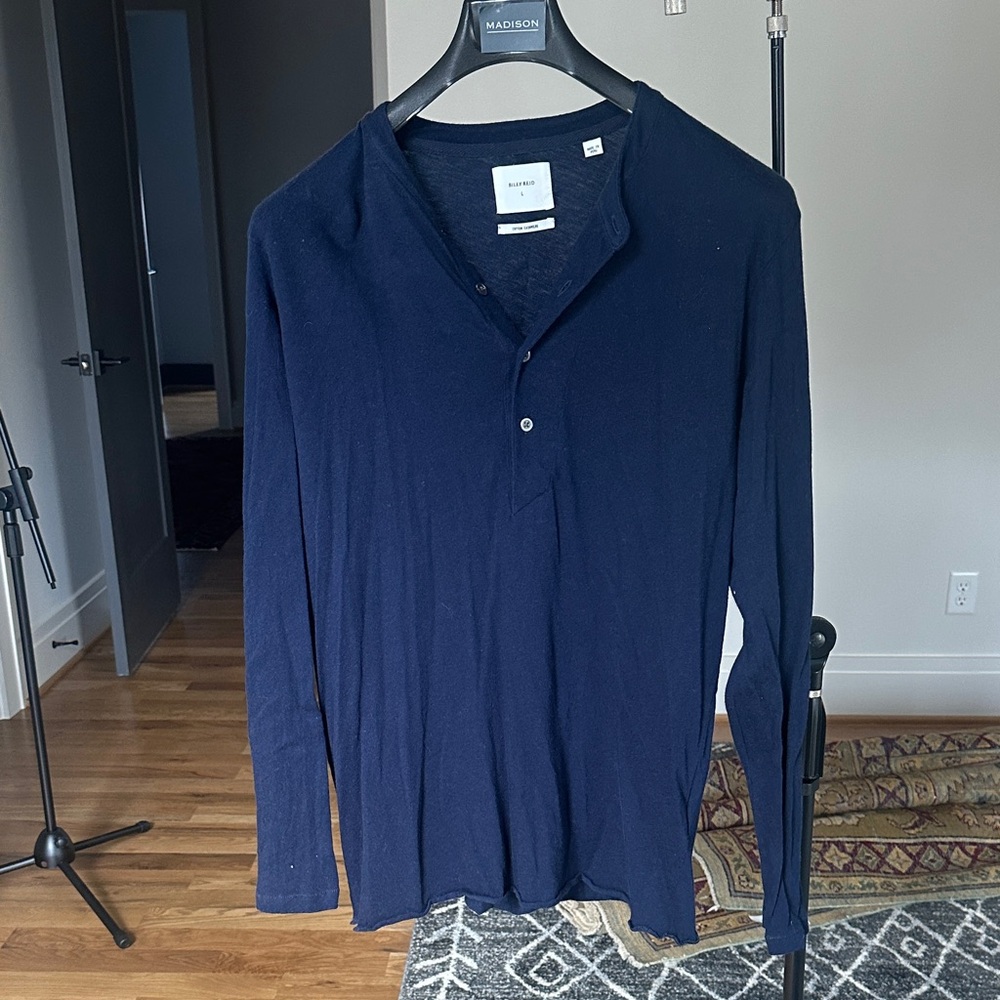 Billy Reid Dark Blue Long Sleeve Henley